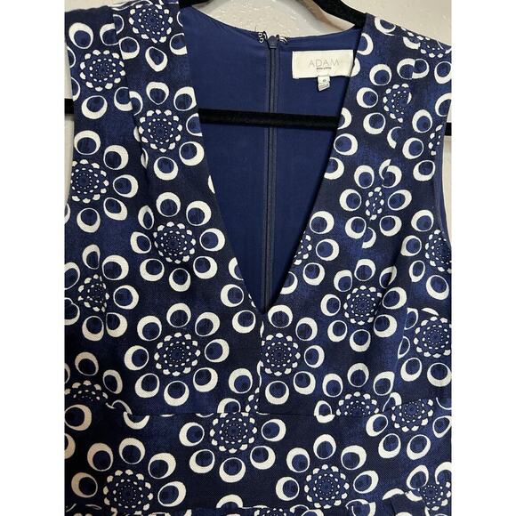 Adam Lippes Blue Floral Linen Blend V Neck Mini Dress Pockets Size 6 Silk Lining - Picture 10 of 10